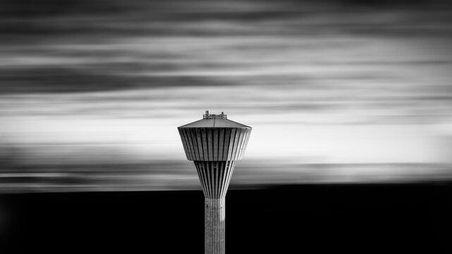 Solitary Water Tower in Motion Blur &mdash; Minimalist Black and White Fine Art Photography, Finland