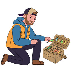 man with fishing box