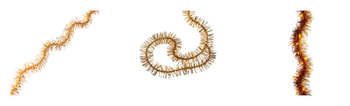  Gold tinsel decorative strand, isolated on transparent background