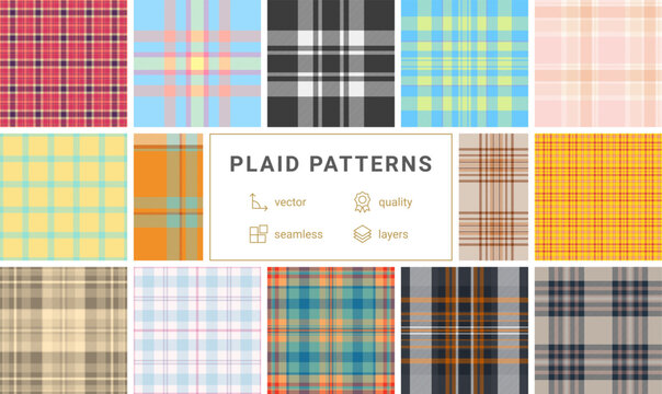 Plaid pack for old-style print and textile projects. Traditional patterns reinforce vintage storytelling.