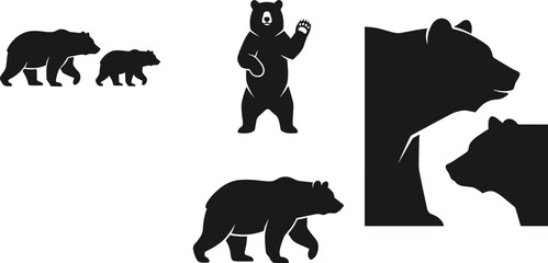 Stylized Bear Silhouettes Depicting Adult and Cub in Various Poses and Relationships © Miraz