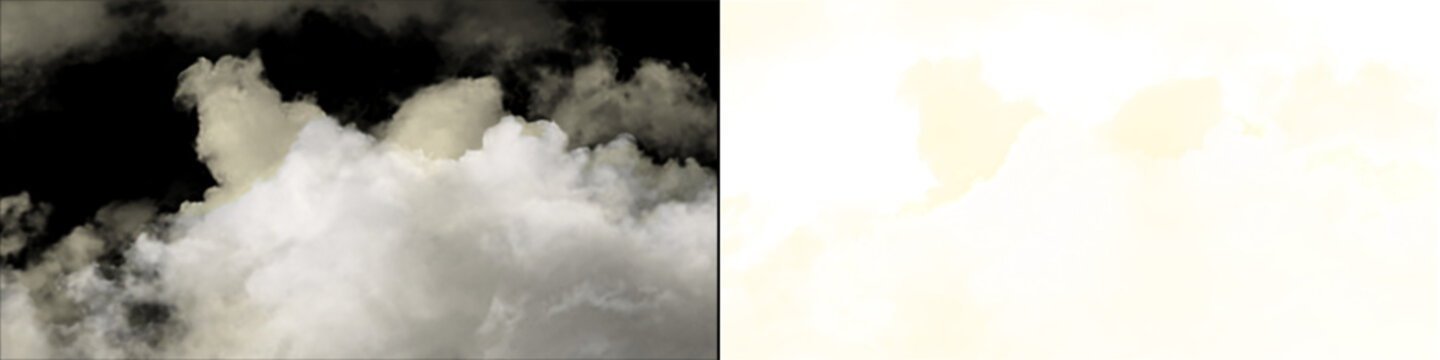 Thick white and grey smoke clouds emerging from the bottom with transparent overlay background.