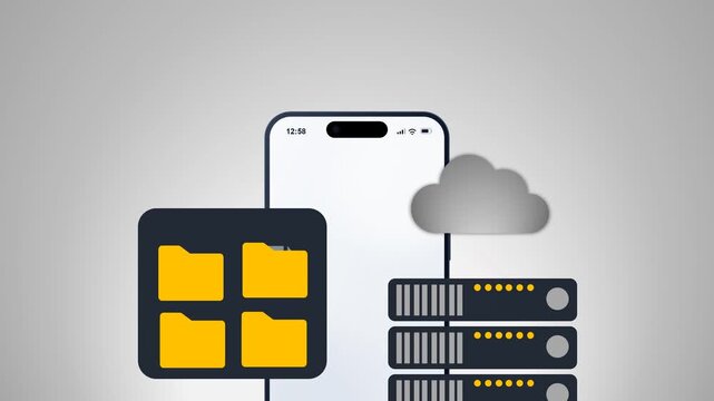 Cloud Data Synchronization Animation, Server To Cloud Storage Transfer Process, Data Backup And Upload Concept, Information Technology Workflow Visualization, Server Management And Data Infrastructure