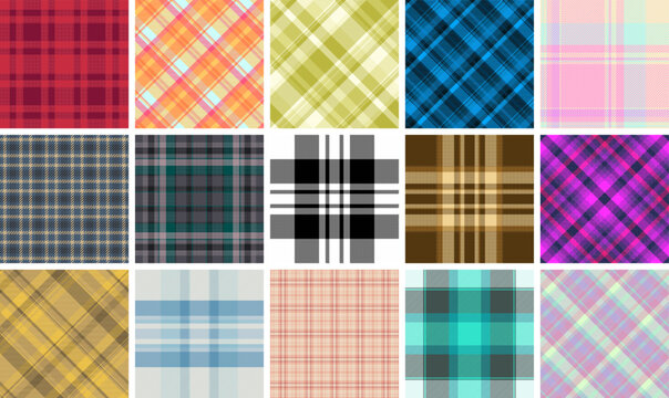 Plaid pack designed for casual lumberjack fashion and British heritage-inspired clothing. Vector patterns perfect for apparel, blankets, scarves, and digital media.