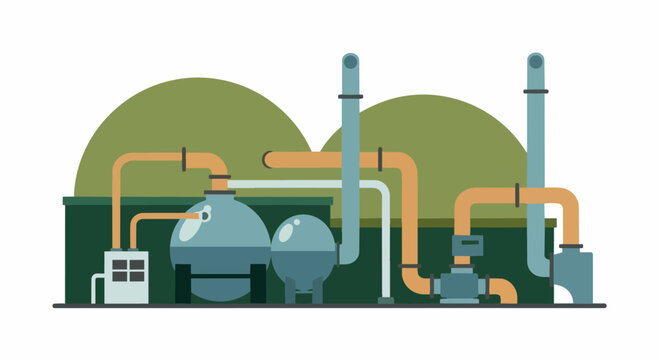 Modern Biogas Plant Illustration for Renewable Energy and Sustainable Technology Concepts