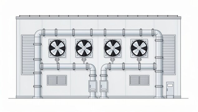 Detailed flat illustration industrial electrical room ventilation system design copy space