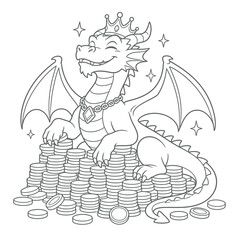 Smiling dragon with crown coins. © Kai_