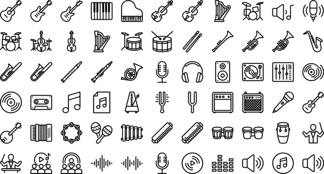 Music Instruments and Audio Minimal Line Icons Collection &ndash; Musical Outline Vector Set