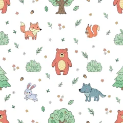 Cute woodland animals and forest trees seamless pattern © Ольга Кухта