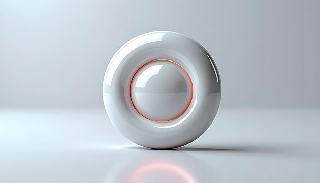 Abstract white futuristic orb with glowing orange light ring, smooth reflective surface, isolated on a clean studio background