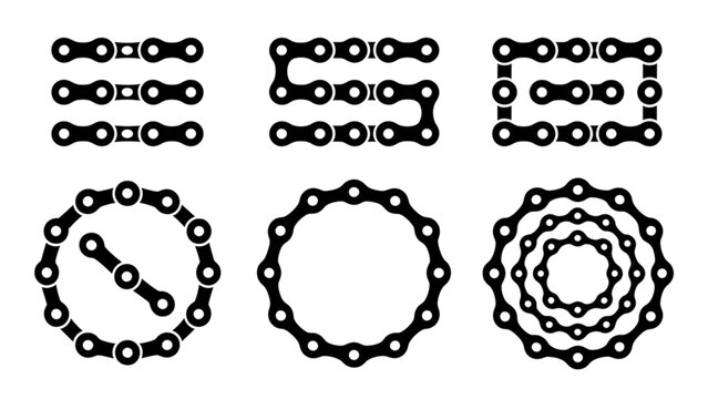 Set of black geometric chain link patterns and shapes