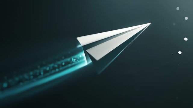 Futuristic Paper Airplane Flying Through Digital Space.