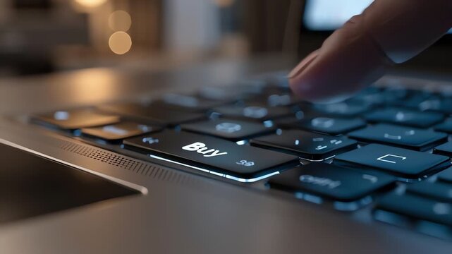 Closeup of Finger Pressing Enter Key on Laptop Keyboard.