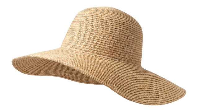 Straw sun hat with wide brim isolated on transparent background