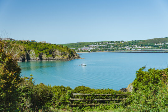 Panoramic coastal bay view in Fishguard Lower Town Wales