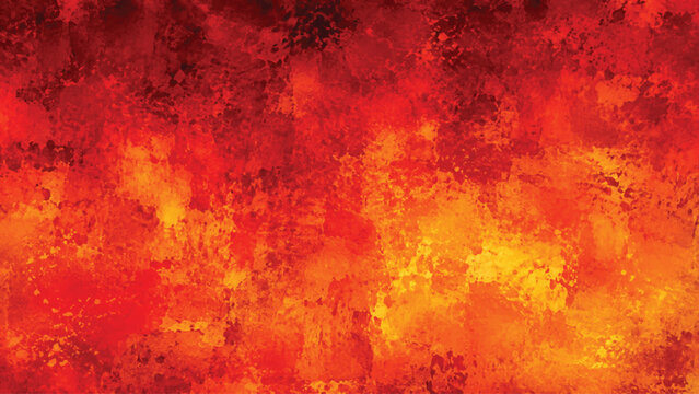 A bold abstract grunge background featuring fiery red, orange, and yellow textures, uneven painted surfaces, and distressed vintage wall effects in a dramatic blaze-inspired style.
