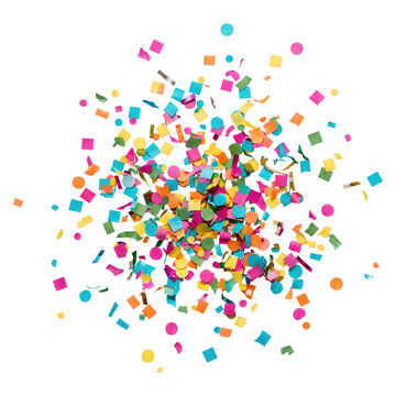 Bright colorful confetti pile isolated on transparent background