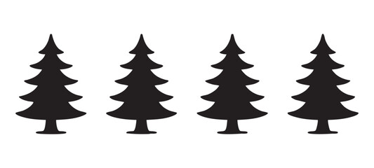 Obraz premium Set of four black pine tree silhouettes, simple and elegant evergreen conifer icons or symbols.