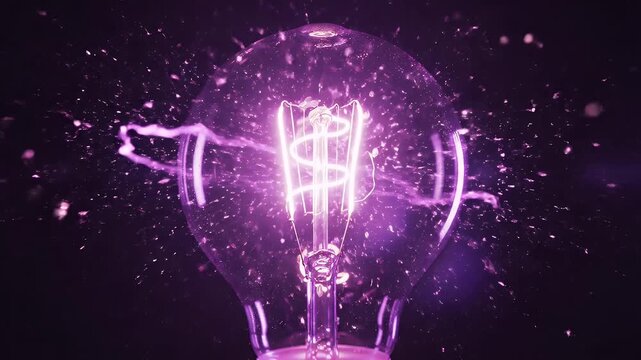 Illuminated Purple Light Bulb with $ Symbol - A close-up of a glowing light bulb with a purple hue showcases a filament shaped like a dollar sign.