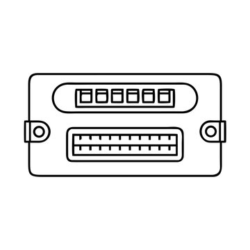 Simple d-sub 15-pin connector diagram - Clean vector illustration of a D-sub 15-pin connector with two mounting holes for technical and industrial use