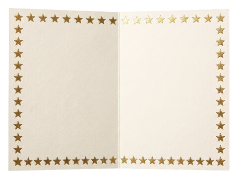 Empty cream colored greeting card with golden star border isolated on transparent background