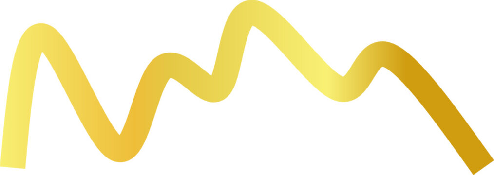 Irregular gold wavy line, abstract yellow stroke, unique curved path