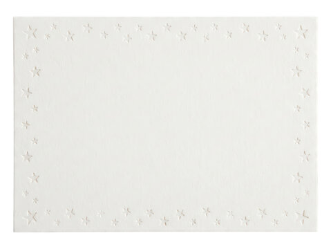 White rectangular frame with embossed stars isolated on transparent background