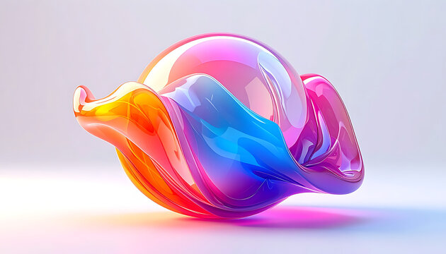Abstract glossy sphere with vibrant, swirling colors and pixelated edges, dynamic fluid shape, digital art, light and shadow play