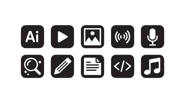 Graphic design pattern features various icons on a white background