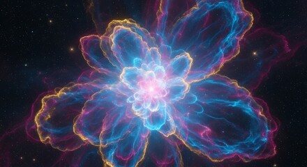 Obraz premium Cosmic Nebula in Flower Shape with Vibrant Colors in Deep Space