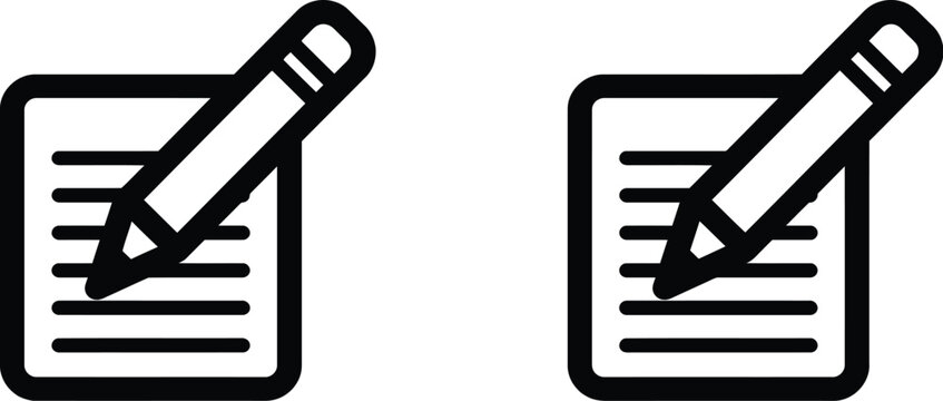 Pencil writing  icons of a on a lined sheet of paper with document