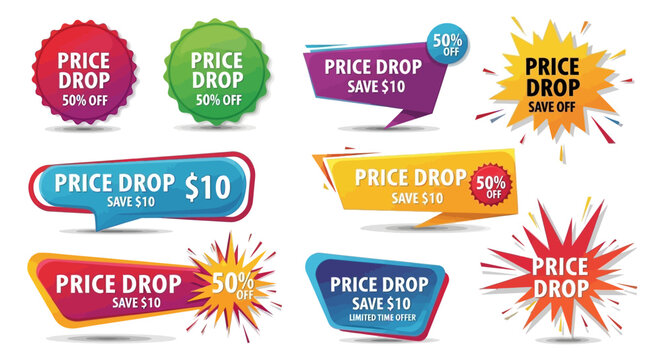 Price Drop Sale Tags and Labels Collection - Discounts and Savings