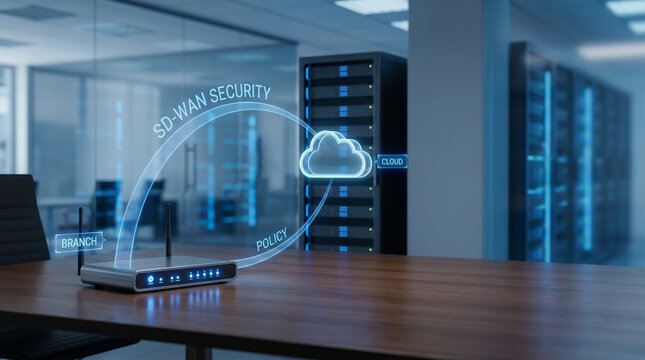 SD-WAN Network Security and Cloud Connectivity Interface in Modern Data Center Office
