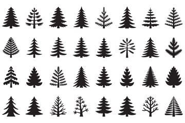 Fototapeta premium Christmas tree icon set featuring various pine silhouettes for holiday design projects and winter seasonal graphic elements. Christmas tree icon set. Vector illustration of pine silhouette.