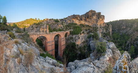 Fototapeta premium Panoramic View of Peña Cortada Roman Aqueduct in Chelva Valencia Spain Ancient Architecture