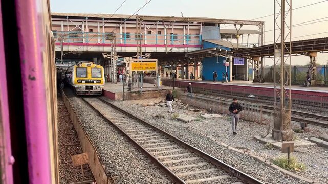 Mumbai Local Train Entering Mira Road Railway Station