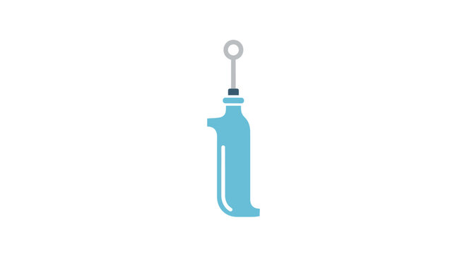 Minimalist blue bubble blower wand and bottle isolated on white background, flat design