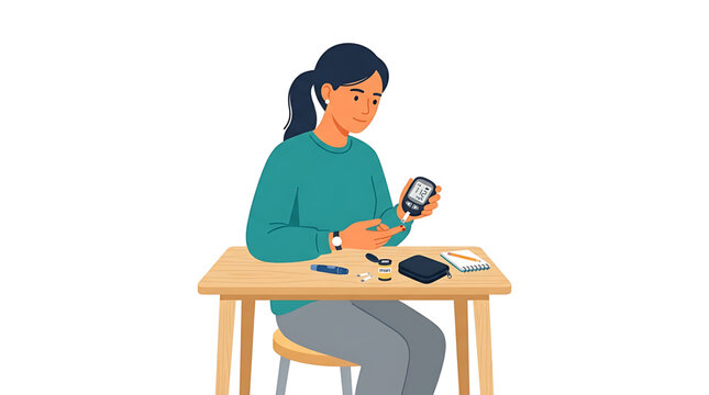 Young woman checking blood glucose level with a glucometer