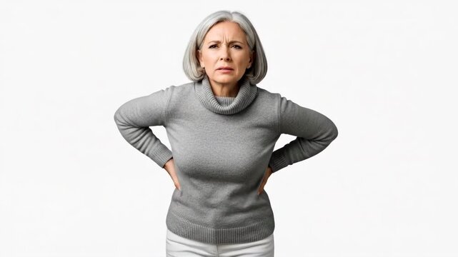 Elderly woman experiencing noticeable neck or shoulder pain