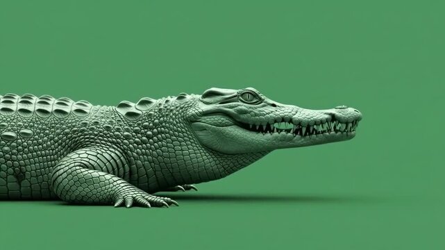 Majestic crocodile in a serene, green-hued environment