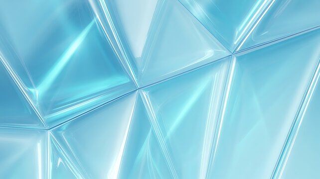 Abstract blue glass geometric background creating a modern multifaceted surface with light reflections.