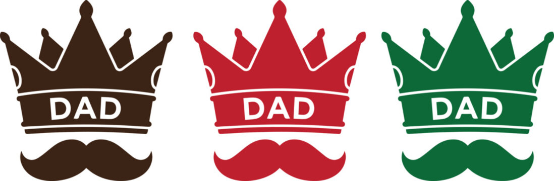 Colorful dad crown logos with mustaches