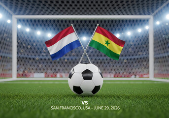 Fototapeta premium Netherlands versus ghana soccer match stadium goalpost scene