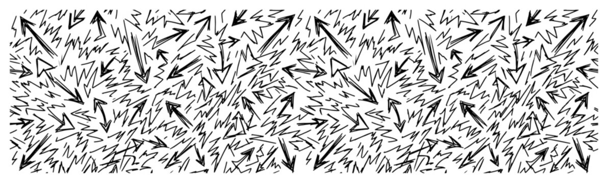Chaotic arrows pattern featuring dynamic lightning bolts and pointers in scribble style