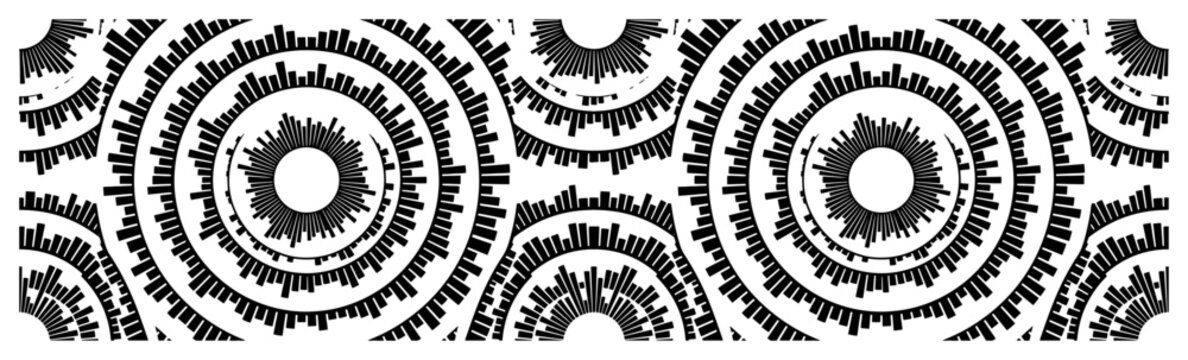 Concentric audio equalizer rings pattern with industrial tick marks and circular bands