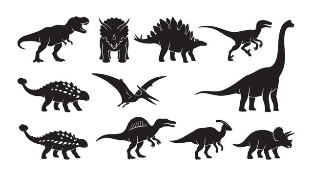 Diverse Dinosaur Silhouettes Vector Art for Educational and Creative Projects