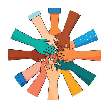 Diverse hands stacked together in unity.