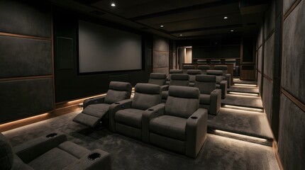 Fototapeta premium A luxurious home theater with comfortable seating and modern design elements