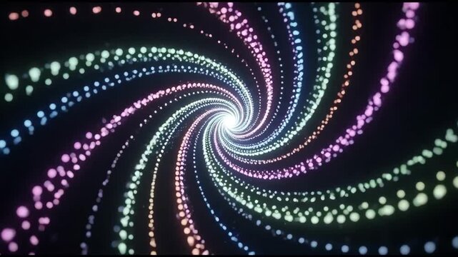 Hypnotic swirl of illuminated light patterns in cosmic spiral design