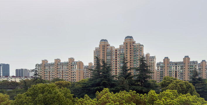 Dense high rise apartment towers beside Shenjiahu Expressway in Minhang District Shanghai, China